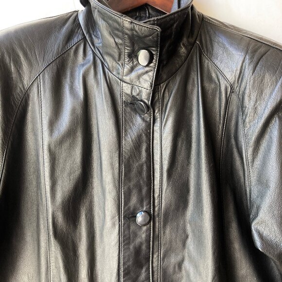 Vintage Womens Black Genuine Leather Jacket Coat Size Medium M 90s Made in Korea - Picture 2 of 16